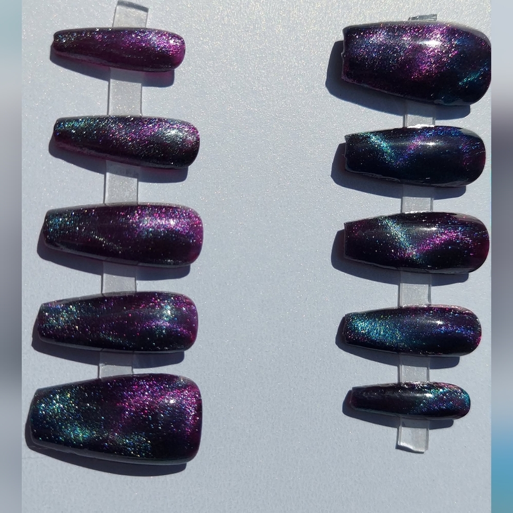 Press On Nails (Handpainted, Galaxy Cateye)